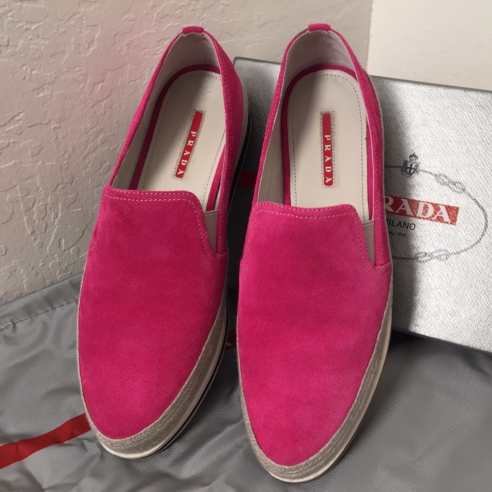 Prada Peony Pink Suede Slip-On Sneakers 39/9